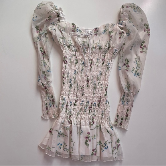 SOLD YesStyle Dixon Ivory Long Sleeve Floral Mini Chiffon Dress - Picture 10 of 12